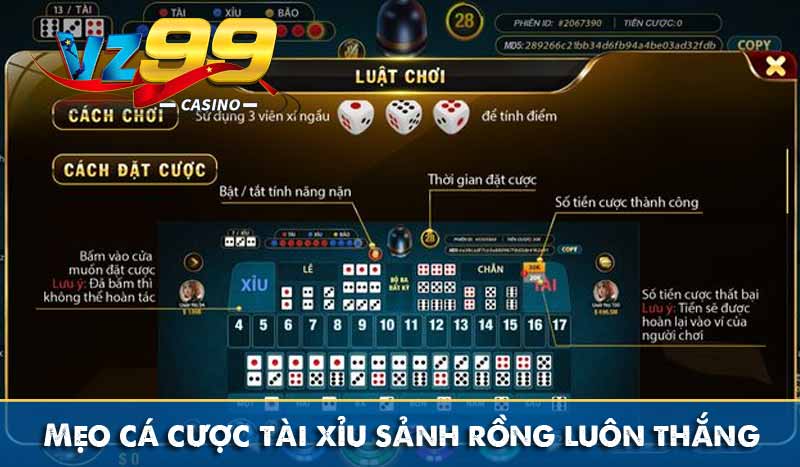 Mẹo cá cược tài xỉu sảnh rồng luôn thắng