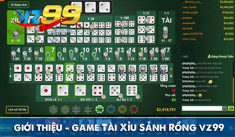 tài xỉu sảnh rồng vz99